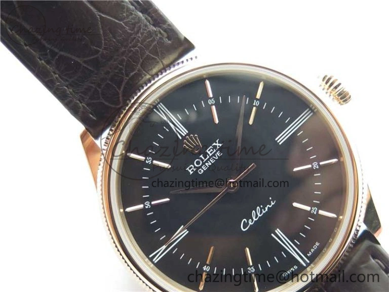 RelaxedFit Cellini RG KZF 1:1 Best Edition Black Dial on Brown Leather Strap SA 2777