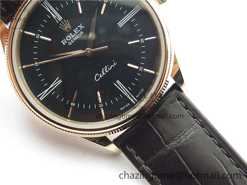 RelaxedFit Cellini RG KZF 1:1 Best Edition Black Dial on Brown Leather Strap SA 2777