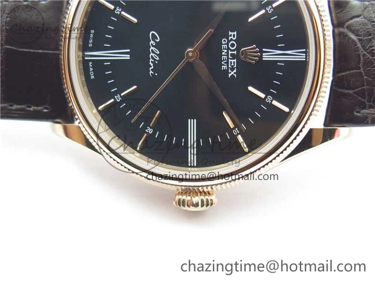 RelaxedFit Cellini RG KZF 1:1 Best Edition Black Dial on Brown Leather Strap SA 2777