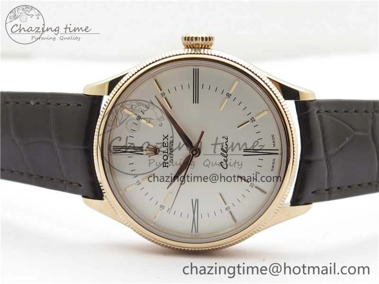 Chic Cellini RG KZF 1:1 Best Edition White Dial Roman Markers on Brown Leather Strap SA 2778