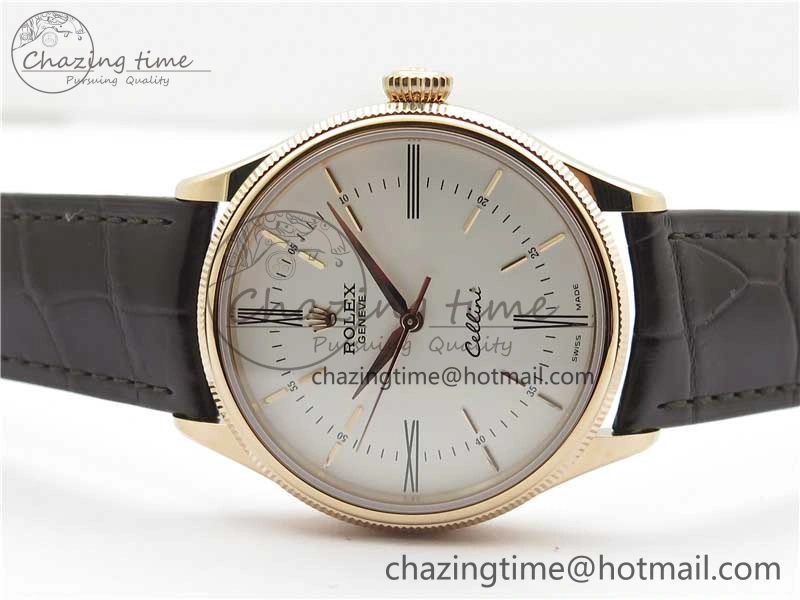 Chic Cellini RG KZF 1:1 Best Edition White Dial Roman Markers on Brown Leather Strap SA 2778