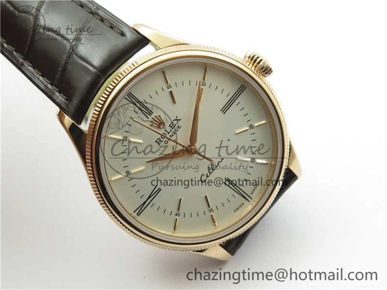 Chic Cellini RG KZF 1:1 Best Edition White Dial Roman Markers on Brown Leather Strap SA 2778