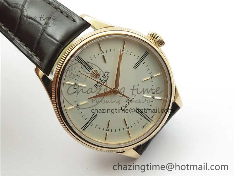 Chic Cellini RG KZF 1:1 Best Edition White Dial Roman Markers on Brown Leather Strap SA 2778