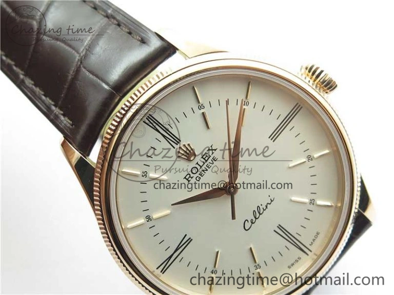 Chic Cellini RG KZF 1:1 Best Edition White Dial Roman Markers on Brown Leather Strap SA 2778