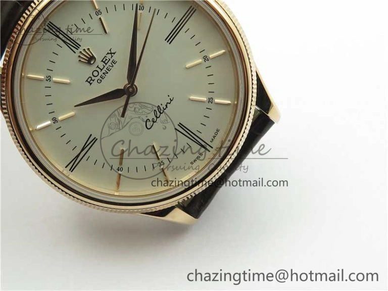 Chic Cellini RG KZF 1:1 Best Edition White Dial Roman Markers on Brown Leather Strap SA 2778