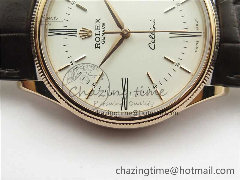 Chic Cellini RG KZF 1:1 Best Edition White Dial Roman Markers on Brown Leather Strap SA 2778