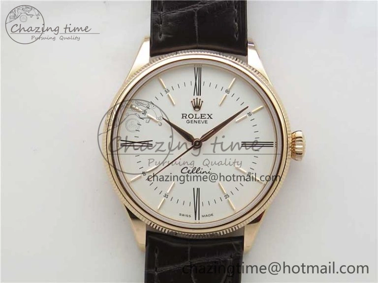 Chic Cellini RG KZF 1:1 Best Edition White Dial Roman Markers on Brown Leather Strap SA 2778