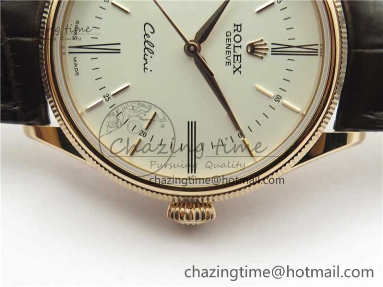 Chic Cellini RG KZF 1:1 Best Edition White Dial Roman Markers on Brown Leather Strap SA 2778
