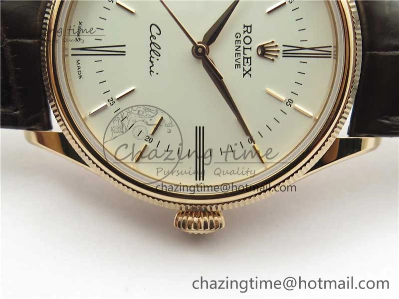 Chic Cellini RG KZF 1:1 Best Edition White Dial Roman Markers on Brown Leather Strap SA 2778