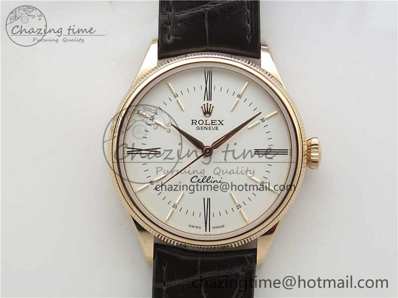 Chic Cellini RG KZF 1:1 Best Edition White Dial Roman Markers on Brown Leather Strap SA 2778