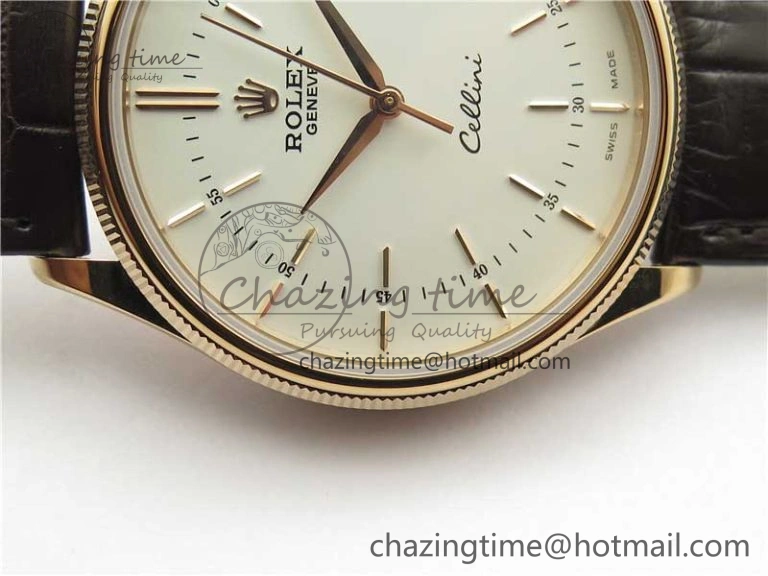 TimelessDesign Cellini RG KZF 1:1 Best Edition White Dial Stick Markers on Brown Leather Strap SA 2779