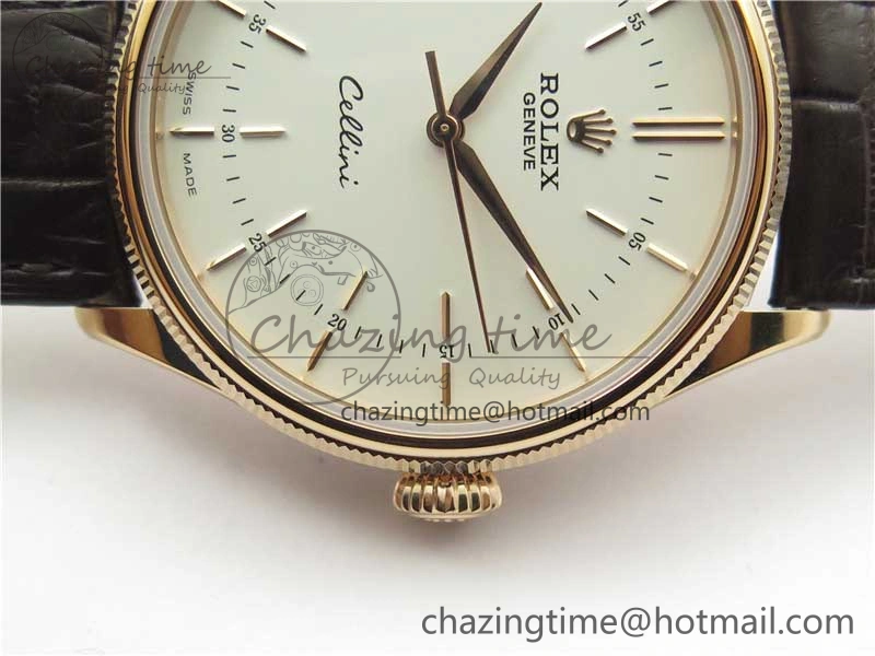 TimelessDesign Cellini RG KZF 1:1 Best Edition White Dial Stick Markers on Brown Leather Strap SA 2779