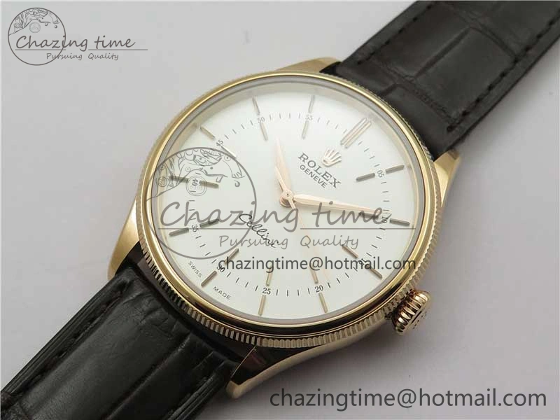 TimelessDesign Cellini RG KZF 1:1 Best Edition White Dial Stick Markers on Brown Leather Strap SA 2779