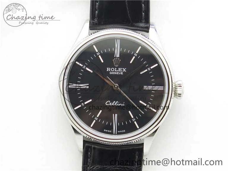 Minimalist Cellini SS KZF 1:1 Best Edition Black Dial on Black Leather Strap SA 2782