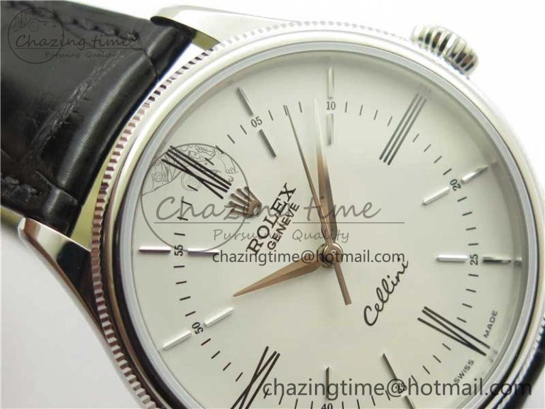 Cellini SS KZF 1:1 Best Edition White Dial Roman Markers on Black Leather Strap SA Unisex 2780