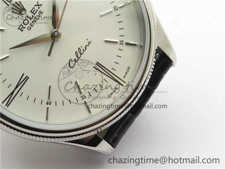 Cellini SS KZF 1:1 Best Edition White Dial Roman Markers on Black Leather Strap SA Unisex 2780