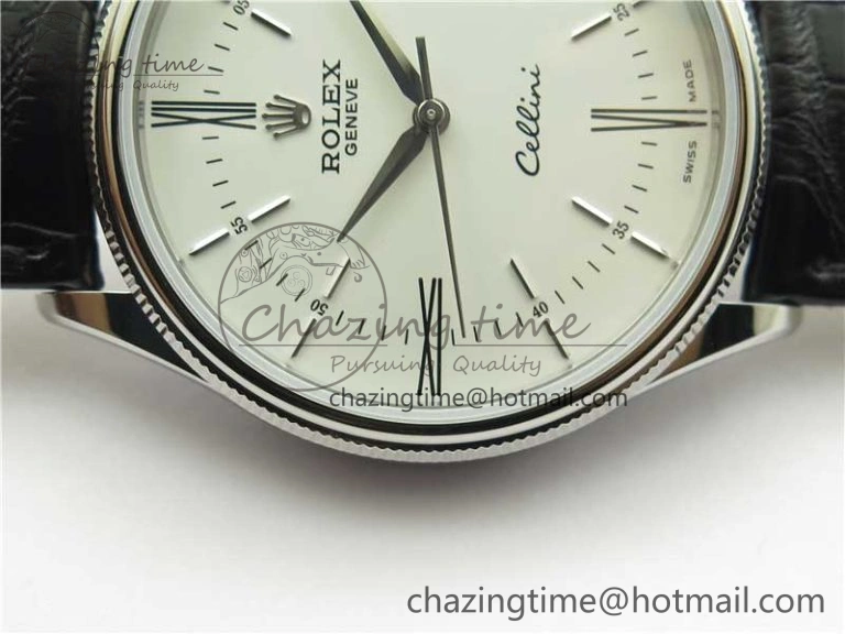 Cellini SS KZF 1:1 Best Edition White Dial Roman Markers on Black Leather Strap SA Unisex 2780