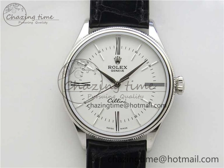 Cellini SS KZF 1:1 Best Edition White Dial Roman Markers on Black Leather Strap SA Unisex 2780