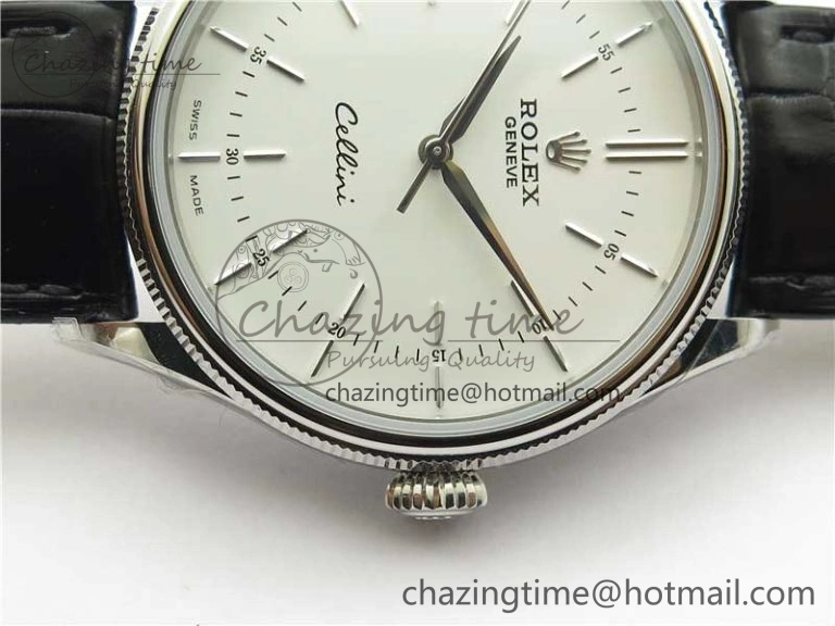 Cellini SS KZF 1:1 Best Edition White Dial Stick Markers on Black Leather Strap SA Breathable 2781