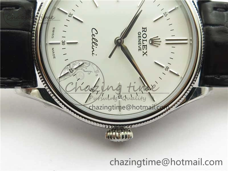 Cellini SS KZF 1:1 Best Edition White Dial Stick Markers on Black Leather Strap SA Breathable 2781