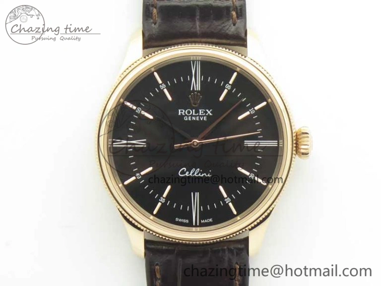 Premium Cellini Time 50509 RG MKF Best Edition Black Dial Roman Marker on Brown Leather Strap A3132 V 3406