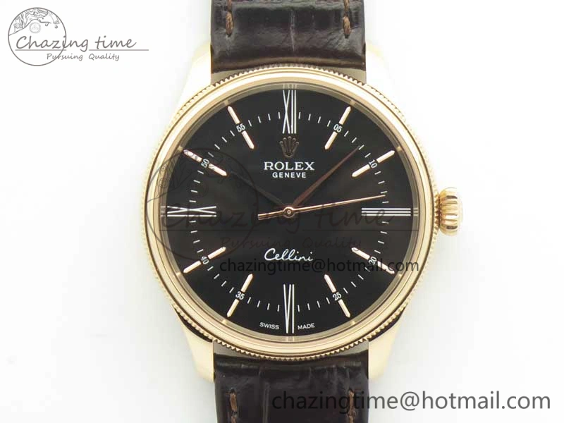 Premium Cellini Time 50509 RG MKF Best Edition Black Dial Roman Marker on Brown Leather Strap A3132 V 3406