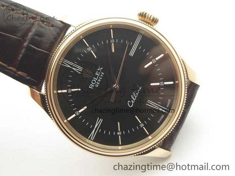 Premium Cellini Time 50509 RG MKF Best Edition Black Dial Roman Marker on Brown Leather Strap A3132 V 3406