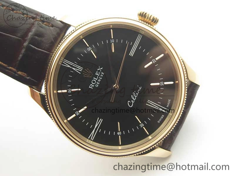 Premium Cellini Time 50509 RG MKF Best Edition Black Dial Roman Marker on Brown Leather Strap A3132 V 3406