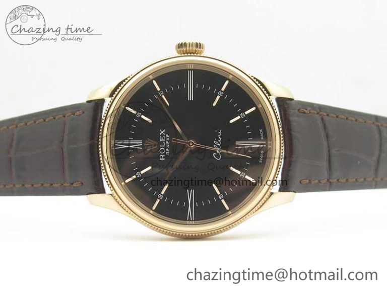 Premium Cellini Time 50509 RG MKF Best Edition Black Dial Roman Marker on Brown Leather Strap A3132 V 3406