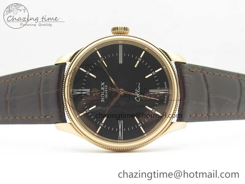 Premium Cellini Time 50509 RG MKF Best Edition Black Dial Roman Marker on Brown Leather Strap A3132 V 3406