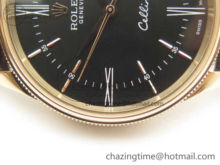 Premium Cellini Time 50509 RG MKF Best Edition Black Dial Roman Marker on Brown Leather Strap A3132 V 3406