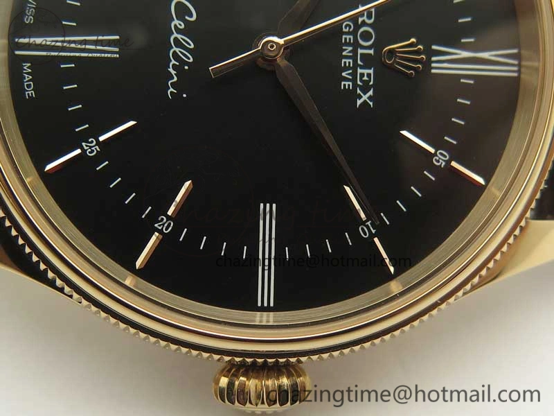 Premium Cellini Time 50509 RG MKF Best Edition Black Dial Roman Marker on Brown Leather Strap A3132 V 3406
