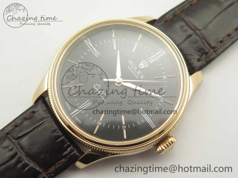 Premium Cellini Time 50509 RG MKF Best Edition Black Dial Roman Marker on Brown Leather Strap A3132 V 3406