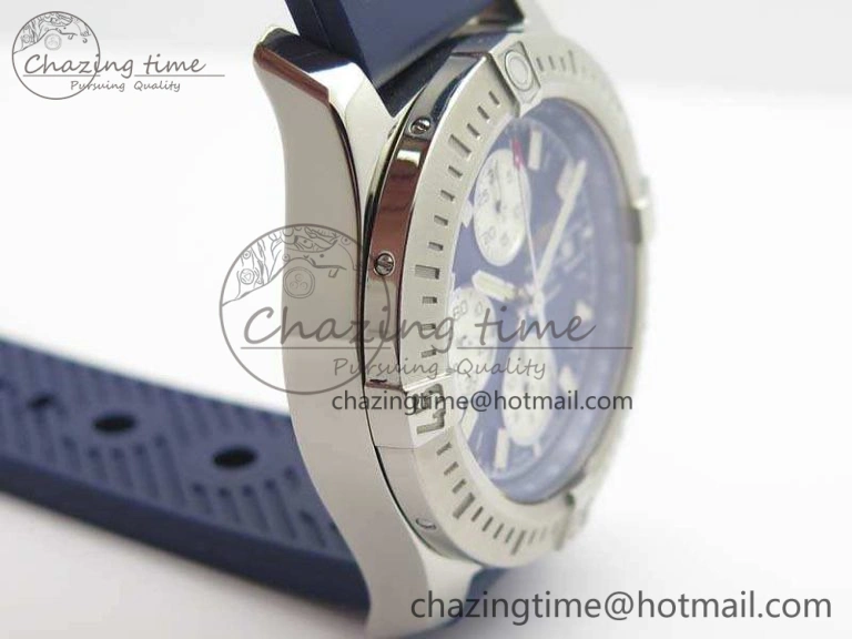 BestValue Challenger Chronograph SS Blue Dial On Rubber Strap A7750 (Free Rubber Strap) 5679