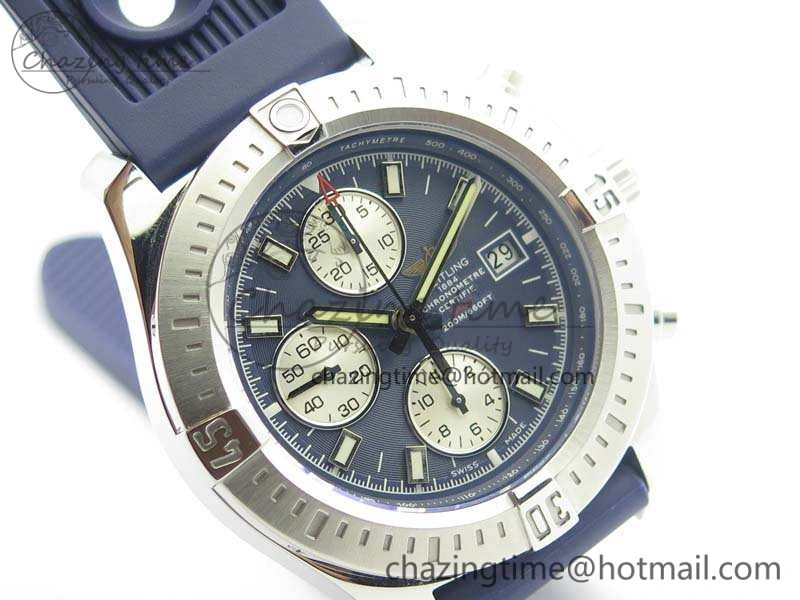 BestValue Challenger Chronograph SS Blue Dial On Rubber Strap A7750 (Free Rubber Strap) 5679