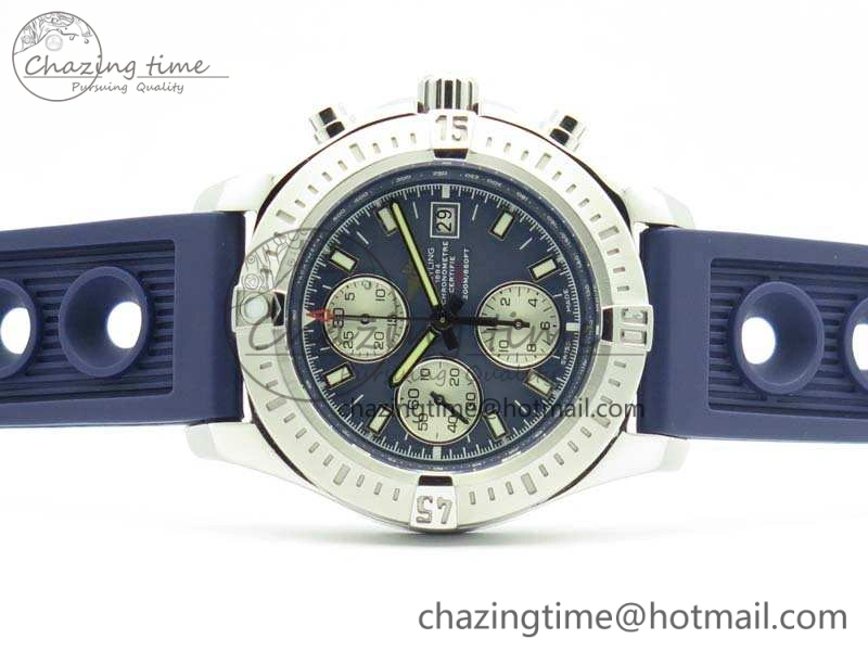 BestValue Challenger Chronograph SS Blue Dial On Rubber Strap A7750 (Free Rubber Strap) 5679