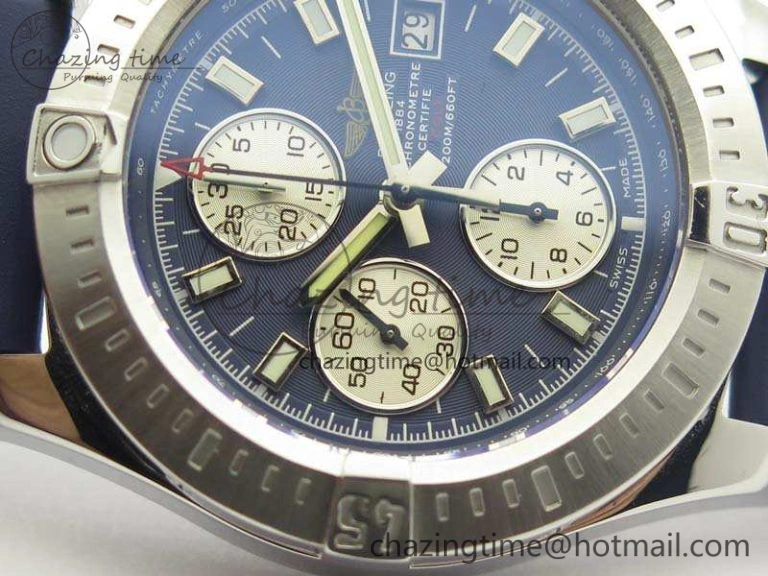 BestValue Challenger Chronograph SS Blue Dial On Rubber Strap A7750 (Free Rubber Strap) 5679