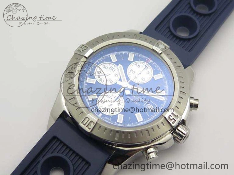 BestValue Challenger Chronograph SS Blue Dial On Rubber Strap A7750 (Free Rubber Strap) 5679