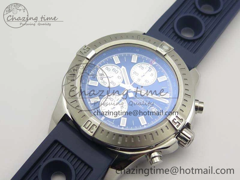 BestValue Challenger Chronograph SS Blue Dial On Rubber Strap A7750 (Free Rubber Strap) 5679
