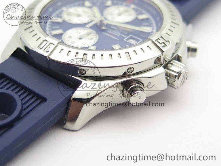 BestValue Challenger Chronograph SS Blue Dial On Rubber Strap A7750 (Free Rubber Strap) 5679