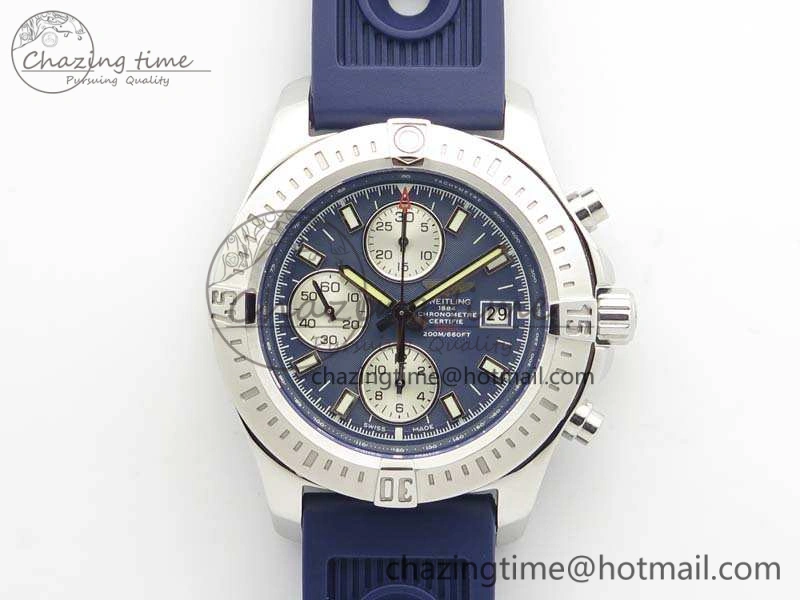 BestValue Challenger Chronograph SS Blue Dial On Rubber Strap A7750 (Free Rubber Strap) 5679