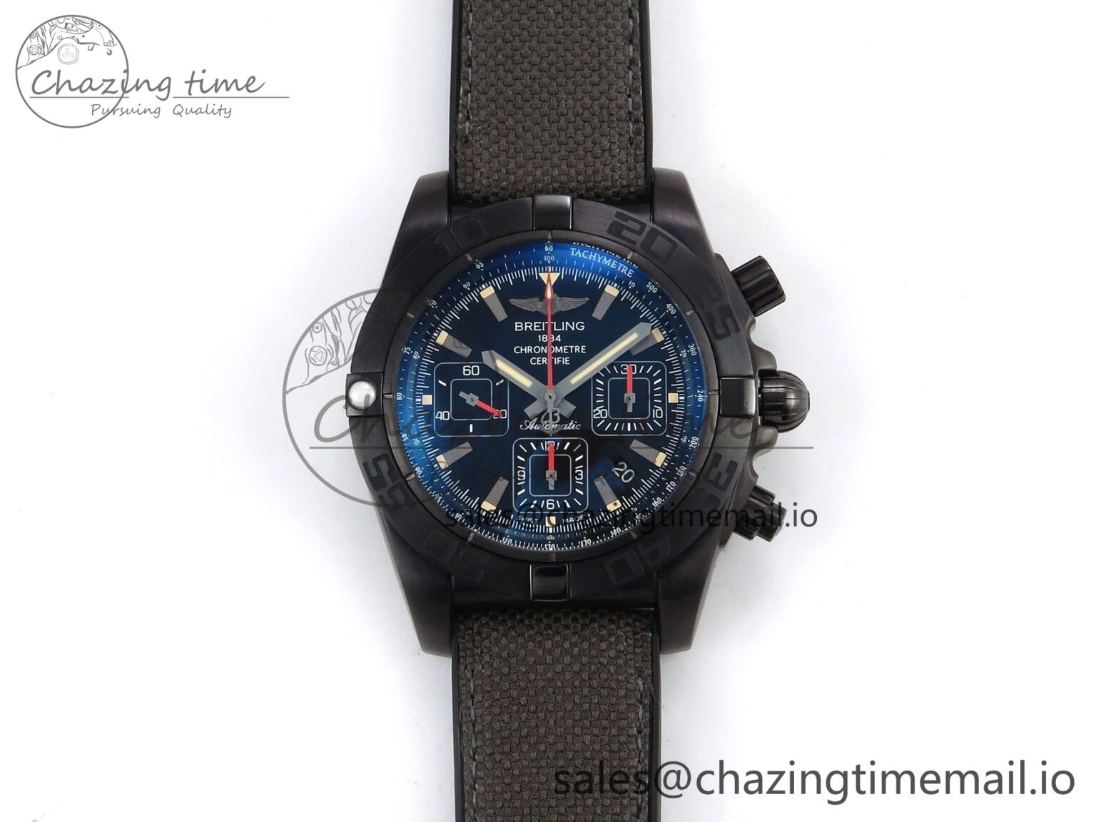 Vibrant Chronomat 44 Blacksteel APSF 1:1 Best Edition Black Dial on Gray Nylon Strap A 5496