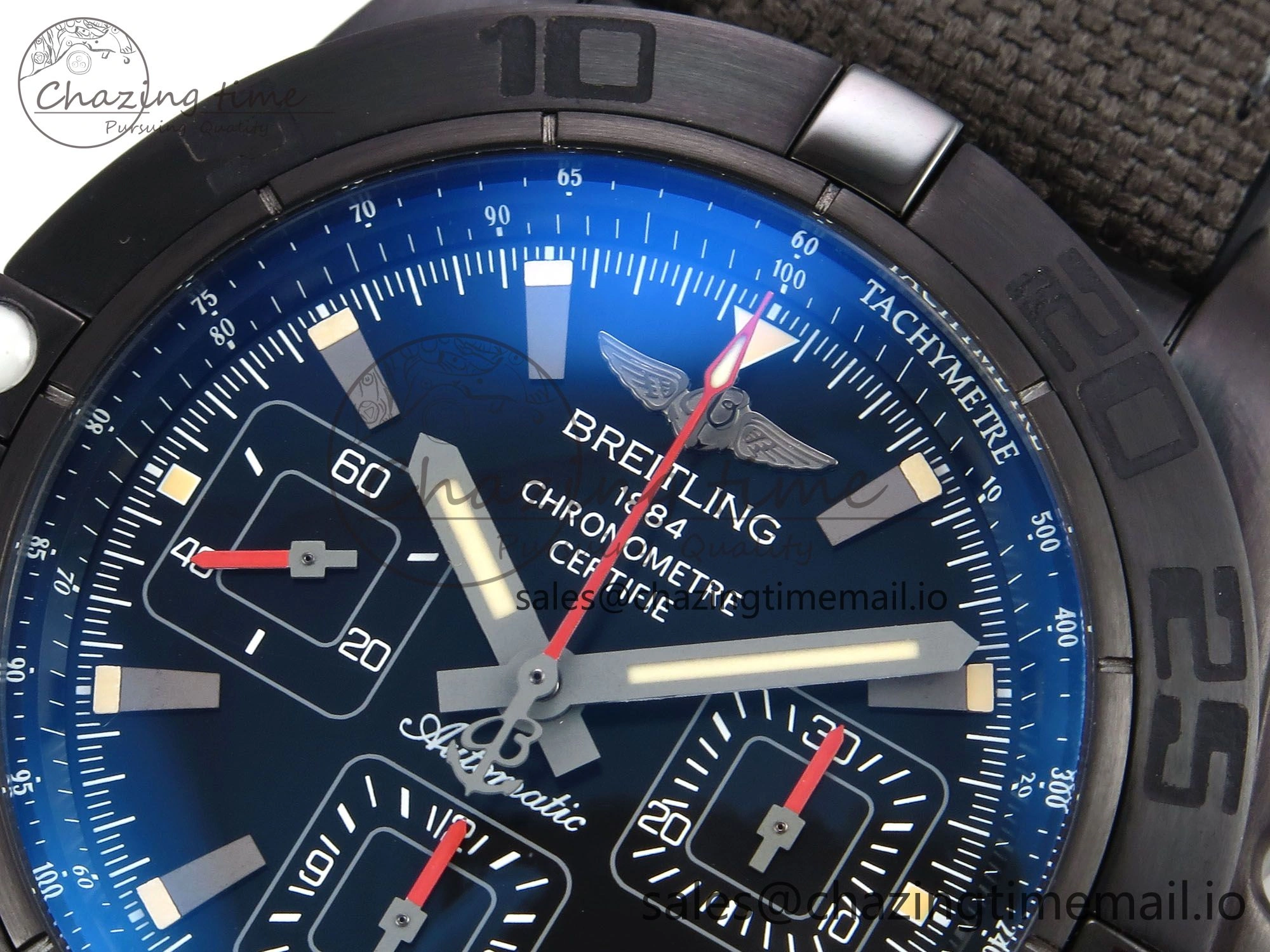 Vibrant Chronomat 44 Blacksteel APSF 1:1 Best Edition Black Dial on Gray Nylon Strap A 5496