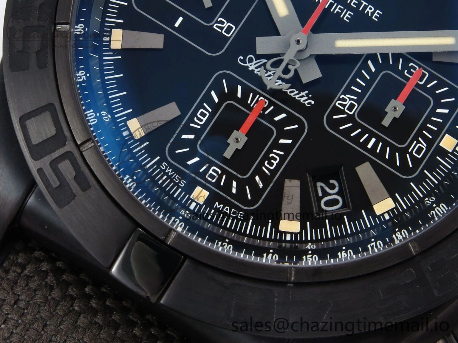 Vibrant Chronomat 44 Blacksteel APSF 1:1 Best Edition Black Dial on Gray Nylon Strap A 5496