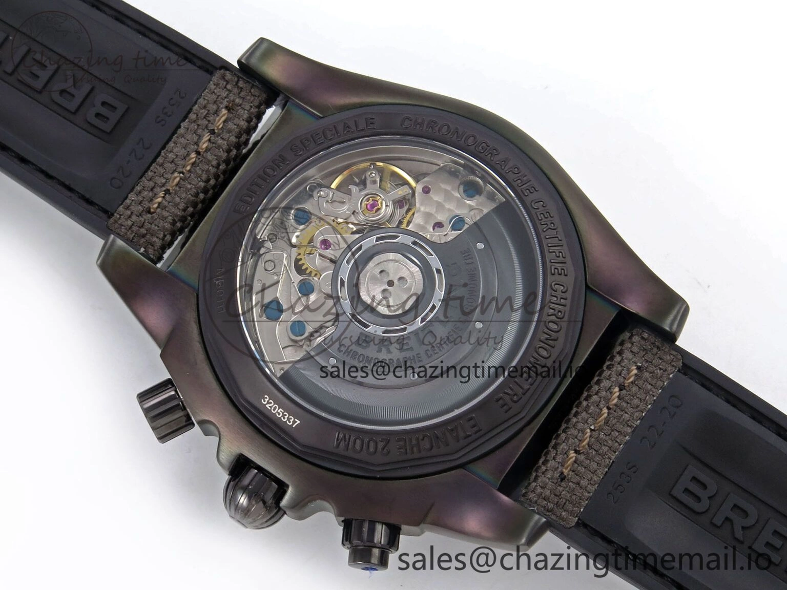 Vibrant Chronomat 44 Blacksteel APSF 1:1 Best Edition Black Dial on Gray Nylon Strap A 5496