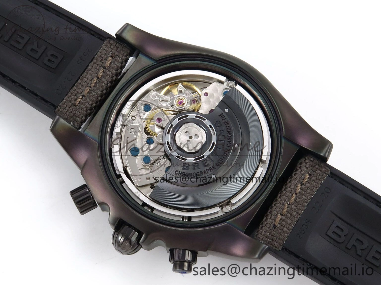 Vibrant Chronomat 44 Blacksteel APSF 1:1 Best Edition Black Dial on Gray Nylon Strap A 5496