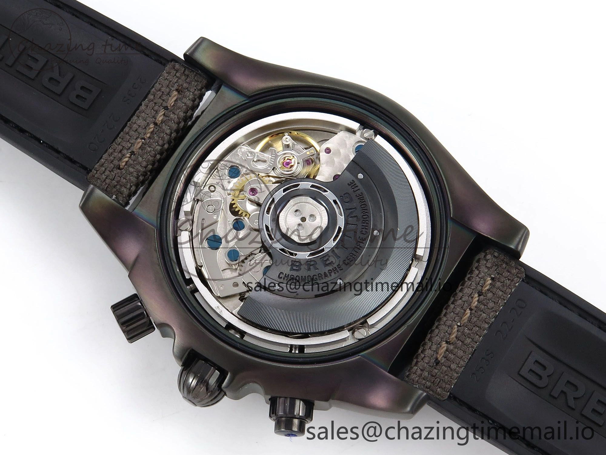 Vibrant Chronomat 44 Blacksteel APSF 1:1 Best Edition Black Dial on Gray Nylon Strap A 5496