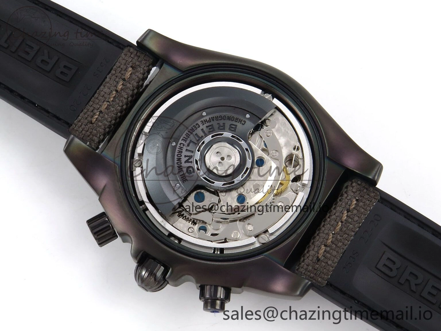 Vibrant Chronomat 44 Blacksteel APSF 1:1 Best Edition Black Dial on Gray Nylon Strap A 5496
