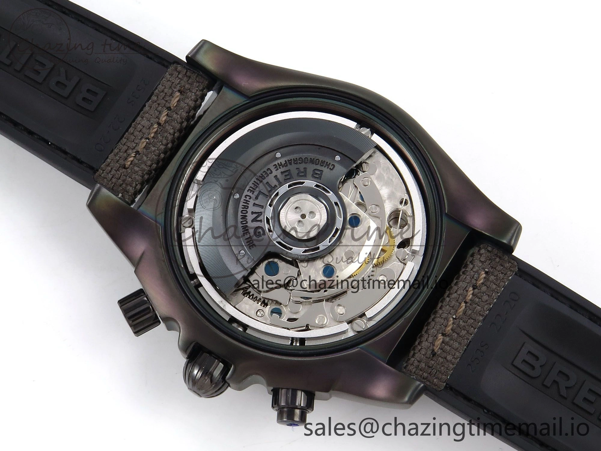 Vibrant Chronomat 44 Blacksteel APSF 1:1 Best Edition Black Dial on Gray Nylon Strap A 5496