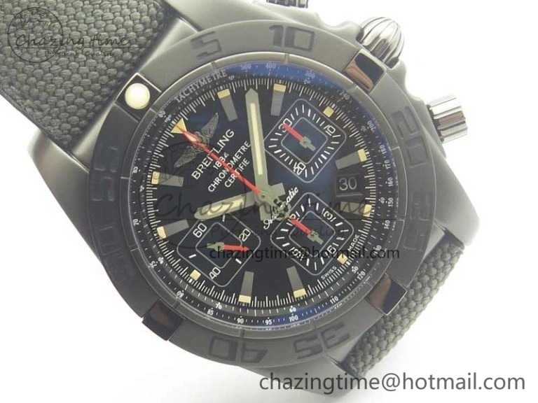 Chronomat 44mm Blacksteel GF 1:1 Special Edition Black Dial on Black Rubber Strap A Bold 5614